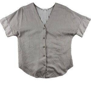 VETTA Women's Small Button-Up Blouse 100% Tencel Brown White Stripe Made in USA